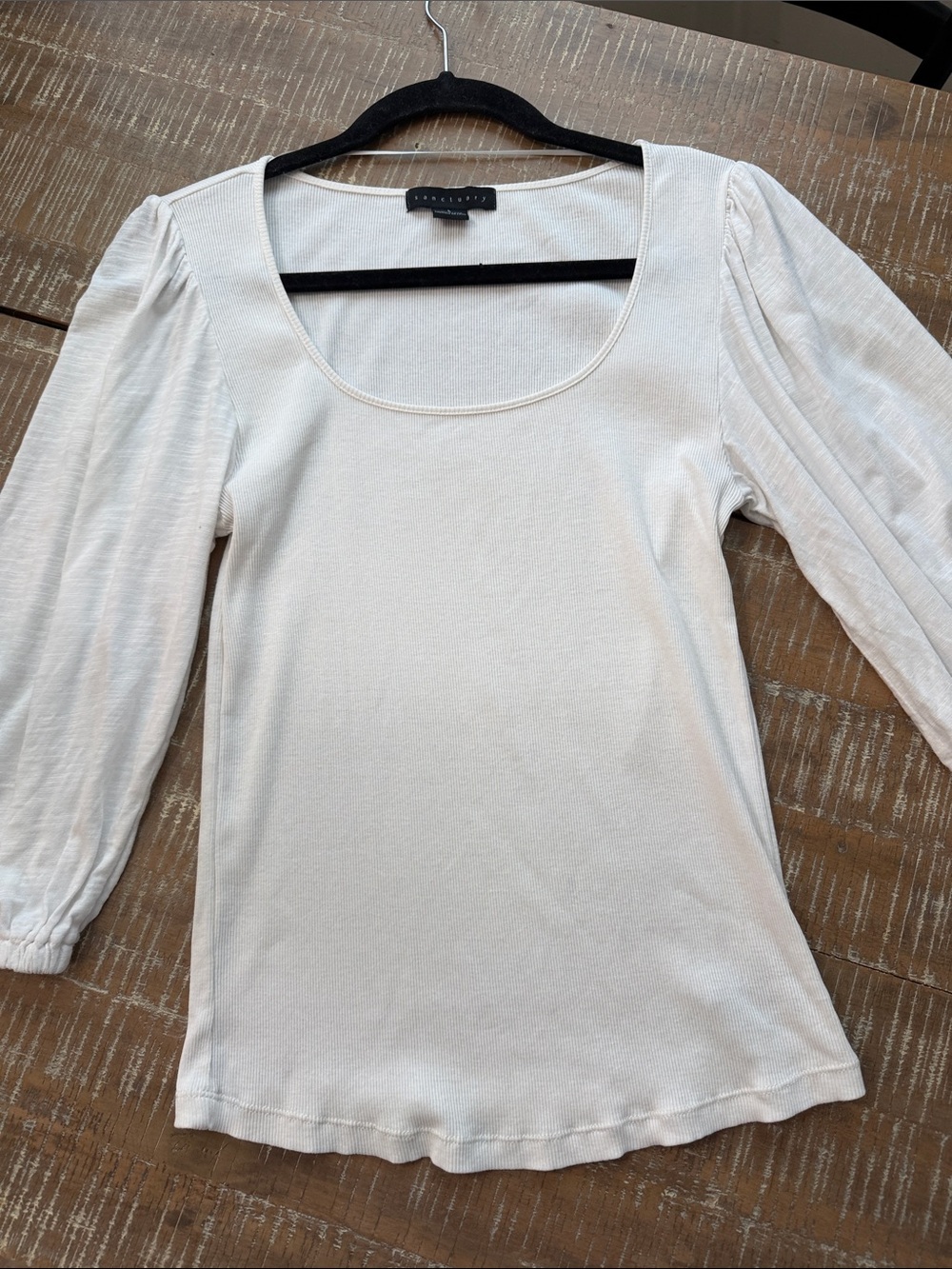 Sanctuary Cream Scoop Neck 3/4 Sleeve Top with Gentle Puff Sleeves